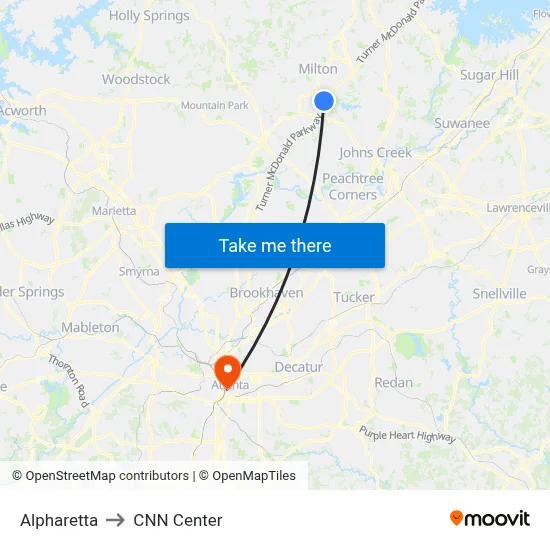 Alpharetta to CNN Center map