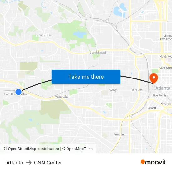 Atlanta to CNN Center map