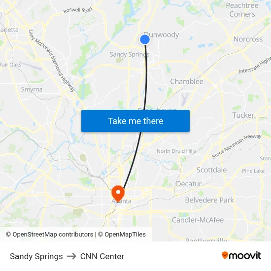 Sandy Springs to CNN Center map