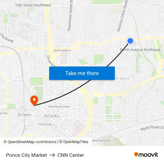 Ponce City Market to CNN Center map
