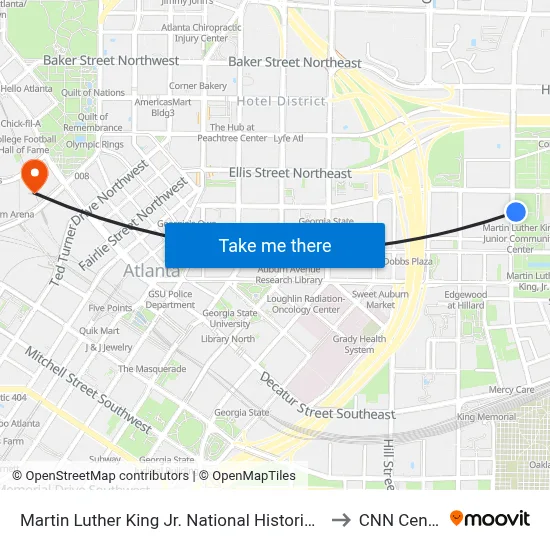 Martin Luther King Jr. National Historic Site to CNN Center map