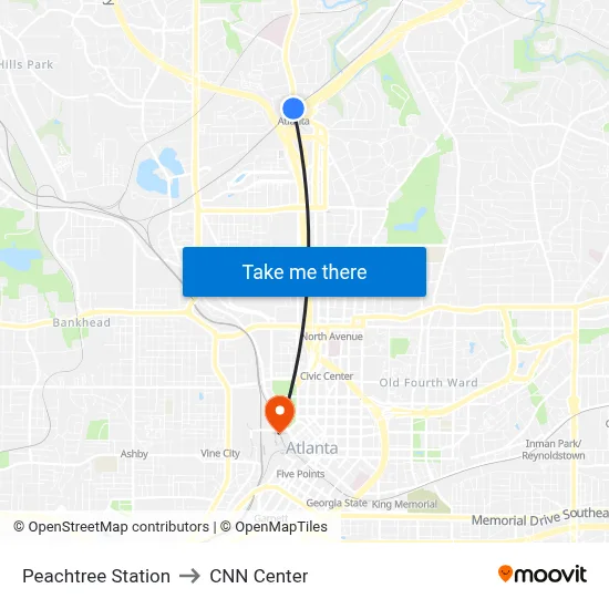 Peachtree Station to CNN Center map