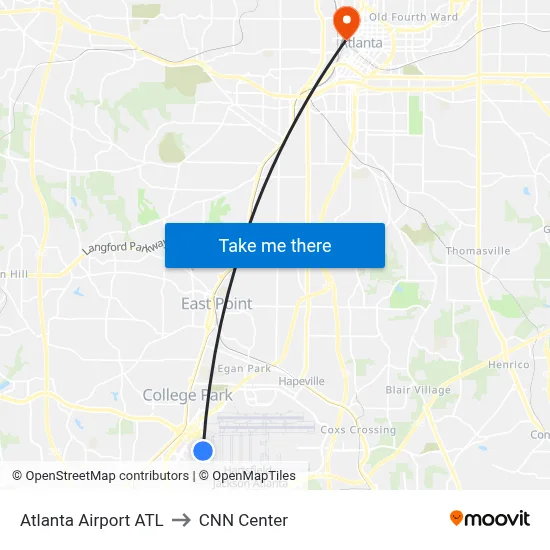 Atlanta Airport ATL to CNN Center map