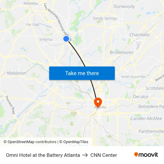 Omni Hotel at the Battery Atlanta to CNN Center map