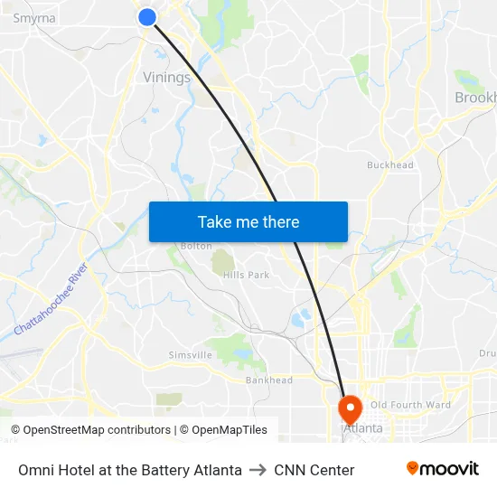 Omni Hotel at the Battery Atlanta to CNN Center map