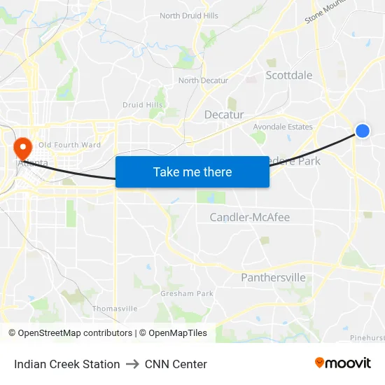 Indian Creek Station to CNN Center map