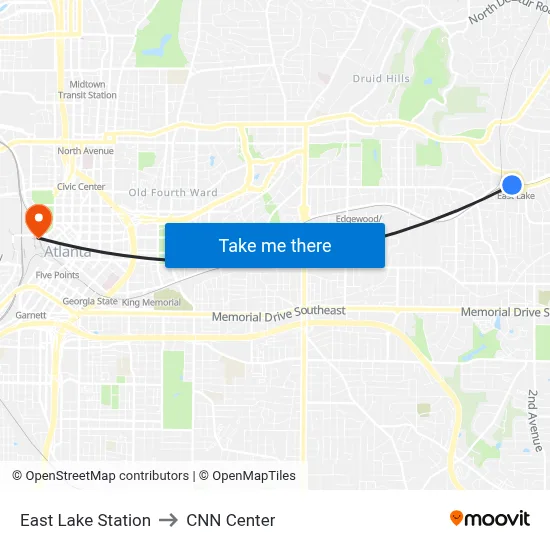 East Lake Station to CNN Center map