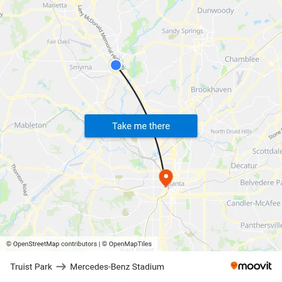 Truist Park to Mercedes-Benz Stadium map