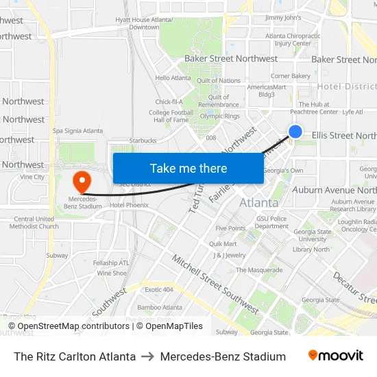 The Ritz Carlton Atlanta to Mercedes-Benz Stadium map
