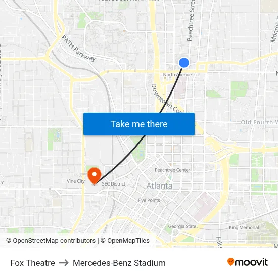 Fox Theatre to Mercedes-Benz Stadium map