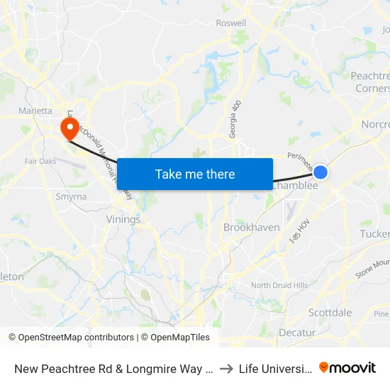New Peachtree Rd & Longmire Way Ib to Life University map