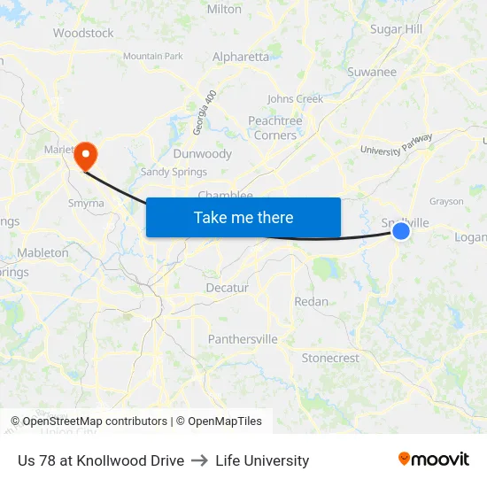 Us 78 at Knollwood Drive to Life University map