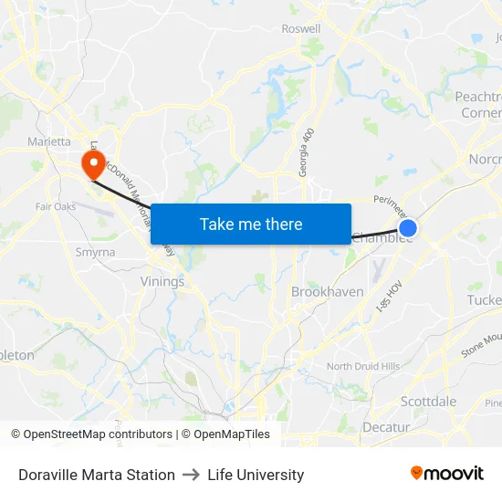 Doraville Marta Station to Life University map