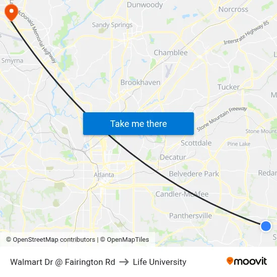 Walmart Dr @ Fairington Rd to Life University map