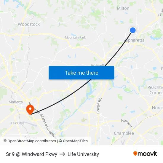 Sr 9 @ Windward Pkwy to Life University map