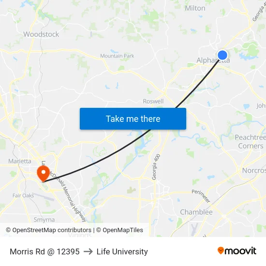 Morris Rd @ 12395 to Life University map