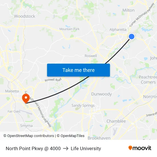 North Point Pkwy @ 4000 to Life University map