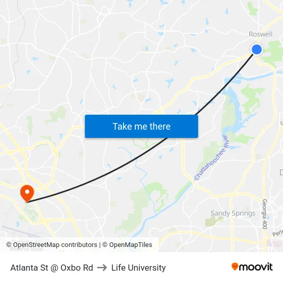 Atlanta St @ Oxbo Rd to Life University map