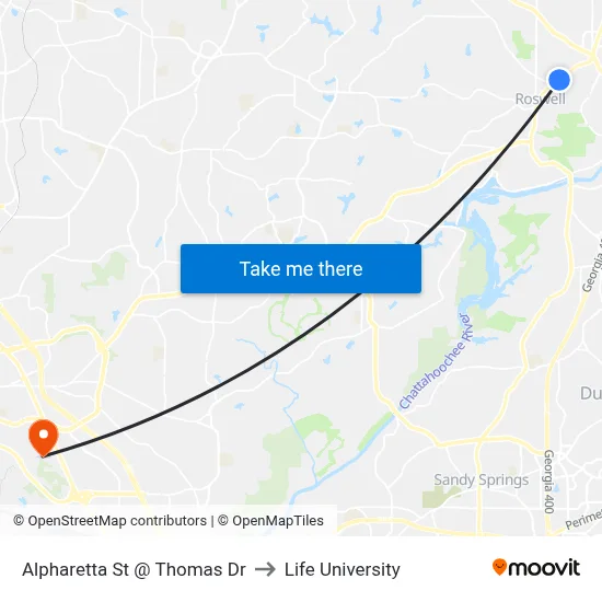 Alpharetta St @ Thomas Dr to Life University map