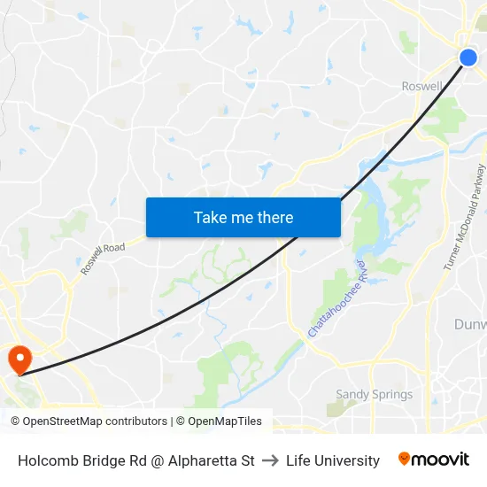 Holcomb Bridge Rd @ Alpharetta St to Life University map