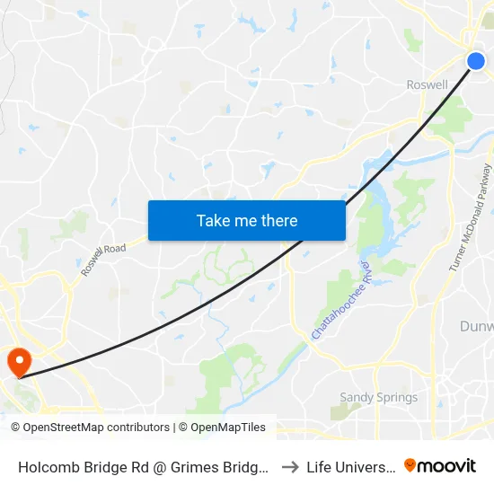Holcomb Bridge Rd @ Grimes Bridge Rd to Life University map