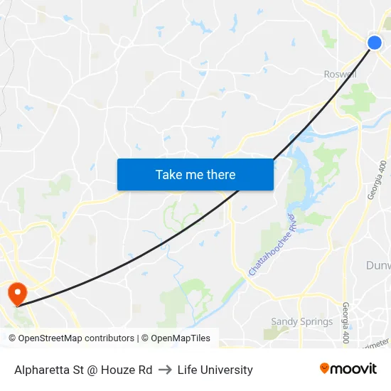 Alpharetta St @ Houze Rd to Life University map