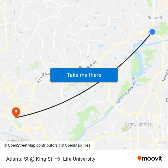 Atlanta St @ King St to Life University map