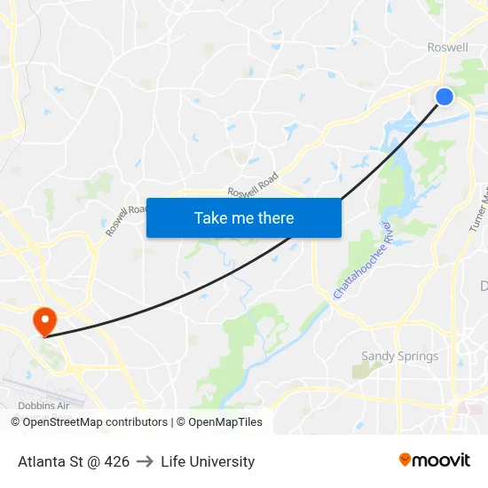 Atlanta St @ 426 to Life University map
