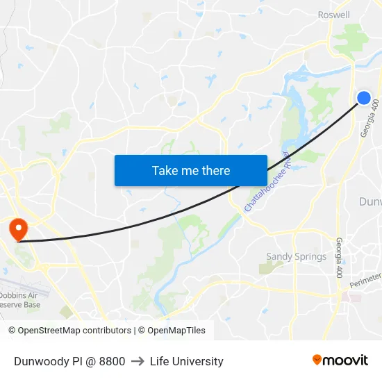 Dunwoody Pl @ 8800 to Life University map