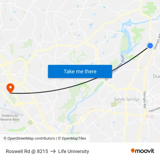 Roswell Rd @ 8215 to Life University map
