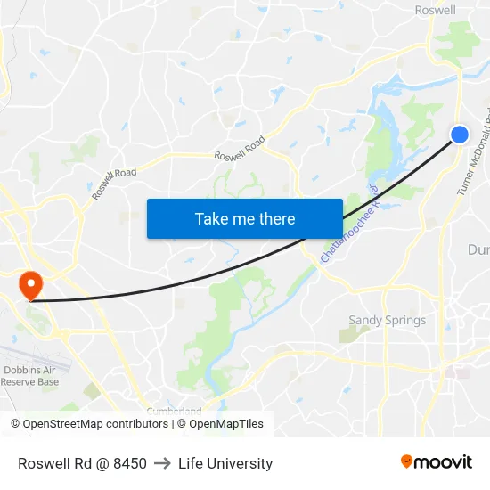 Roswell Rd @ 8450 to Life University map