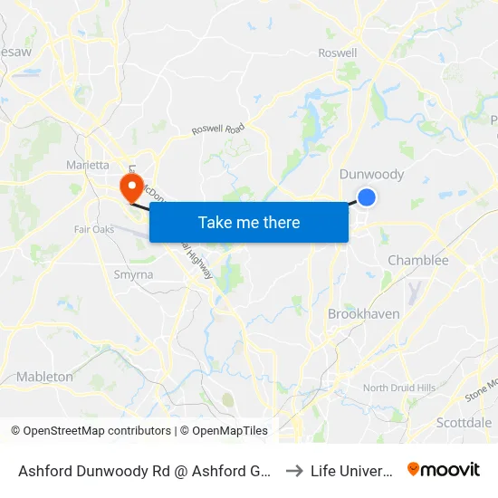 Ashford Dunwoody Rd @ Ashford Gables to Life University map