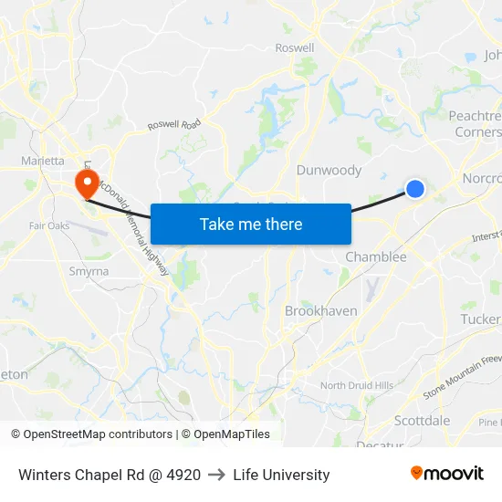 Winters Chapel Rd @ 4920 to Life University map