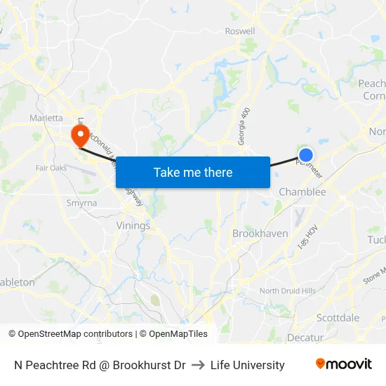 N Peachtree Rd @ Brookhurst Dr to Life University map