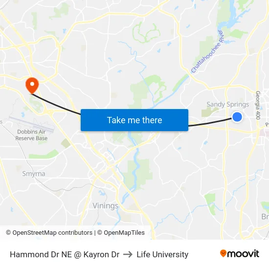 Hammond Dr NE @ Kayron Dr to Life University map