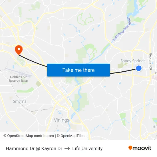 Hammond Dr @ Kayron Dr to Life University map