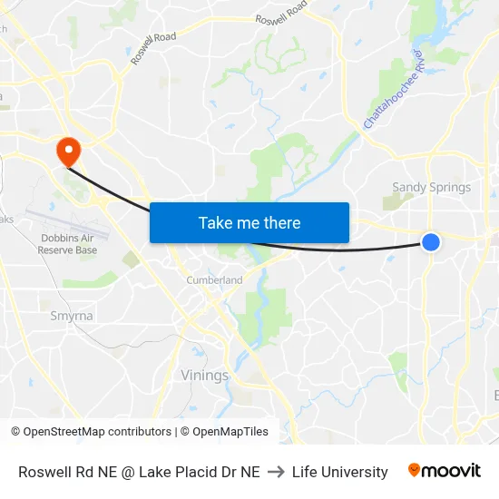 Roswell Rd NE @ Lake Placid Dr NE to Life University map