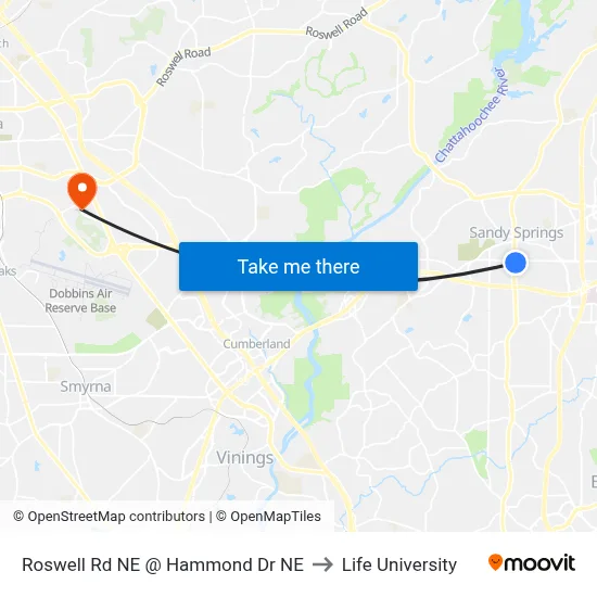 Roswell Rd NE @ Hammond Dr NE to Life University map