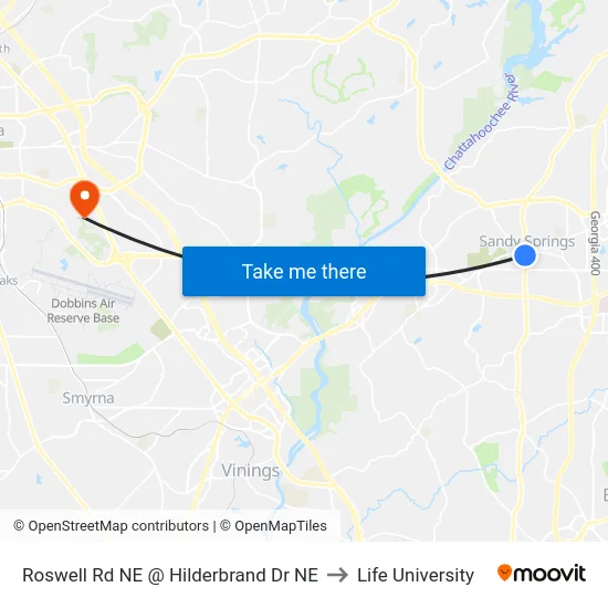 Roswell Rd NE @ Hilderbrand Dr NE to Life University map