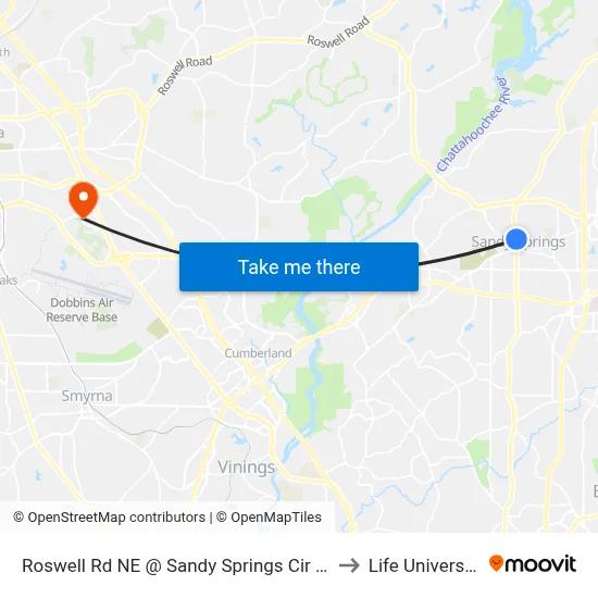 Roswell Rd NE @ Sandy Springs Cir NE to Life University map
