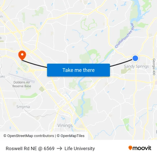 Roswell Rd NE @ 6569 to Life University map
