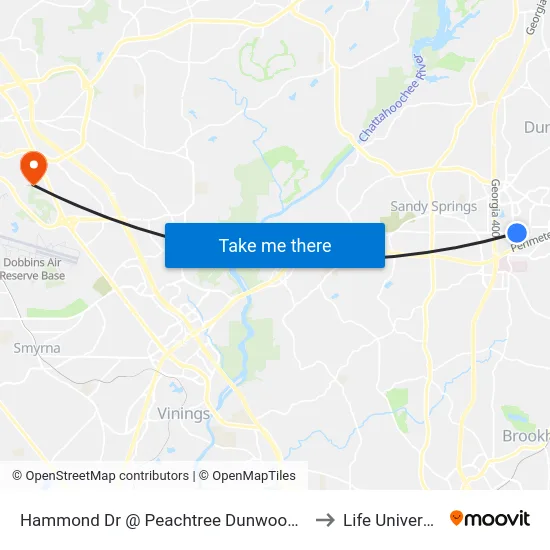 Hammond Dr @ Peachtree Dunwoody Rd to Life University map