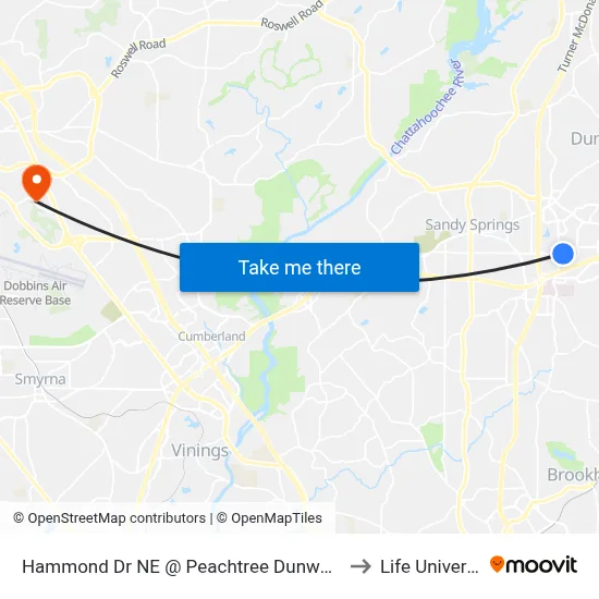 Hammond Dr NE @ Peachtree Dunwoody Rd to Life University map
