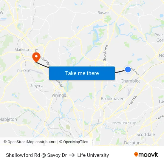 Shallowford Rd @ Savoy Dr to Life University map