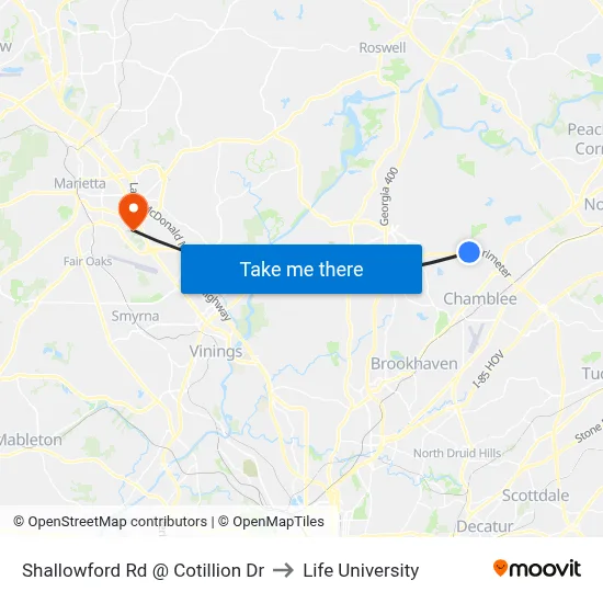 Shallowford Rd @ Cotillion Dr to Life University map