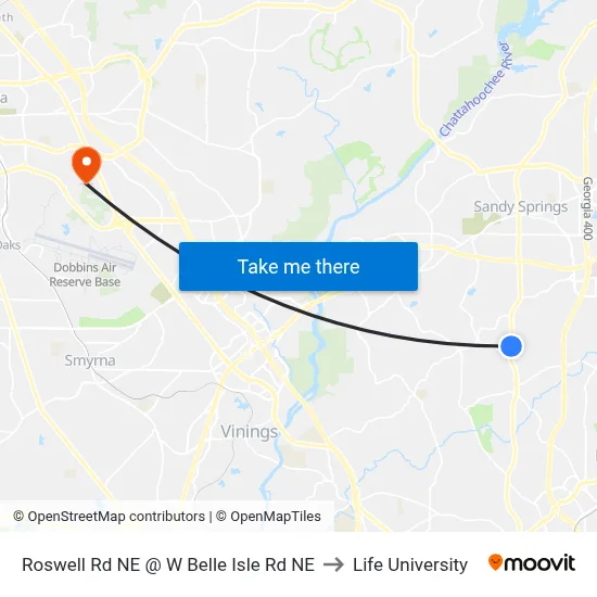 Roswell Rd NE @ W Belle Isle Rd NE to Life University map