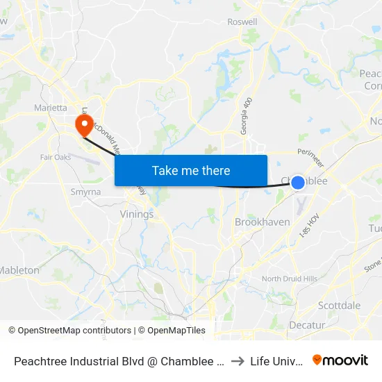Peachtree Industrial Blvd @ Chamblee Dunwoody Rd to Life University map