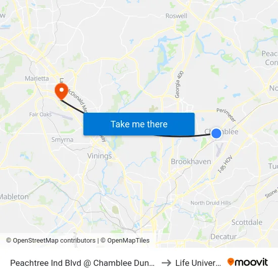 Peachtree Ind Blvd @ Chamblee Dunwoody to Life University map