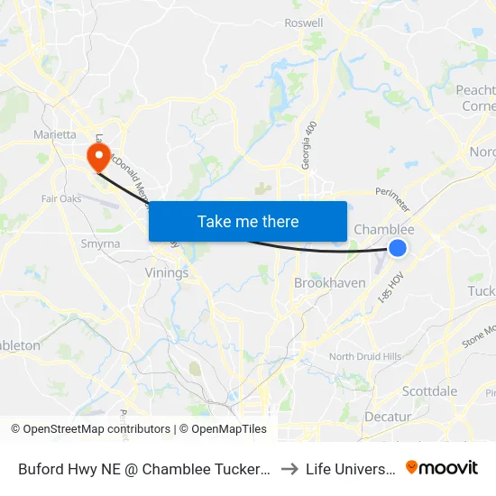 Buford Hwy NE @ Chamblee Tucker Rd to Life University map