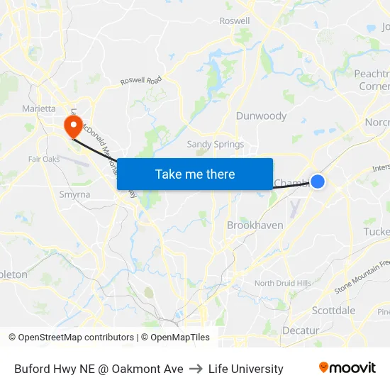 Buford Hwy NE @ Oakmont Ave to Life University map